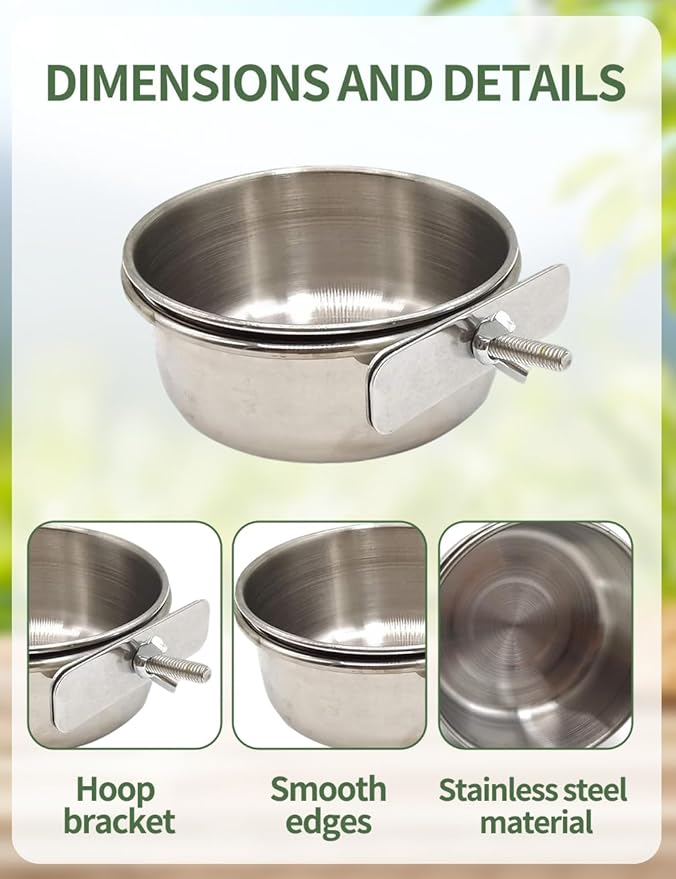 2Pack Stainless Steel Bird Feeding Bowls,Small Bird Feeding Cup Stainless Steel Parrot Food Bowl,Cage with Holder Parrot Cage Water Feeder for Pet Cage Cup Holder/Bird Owners