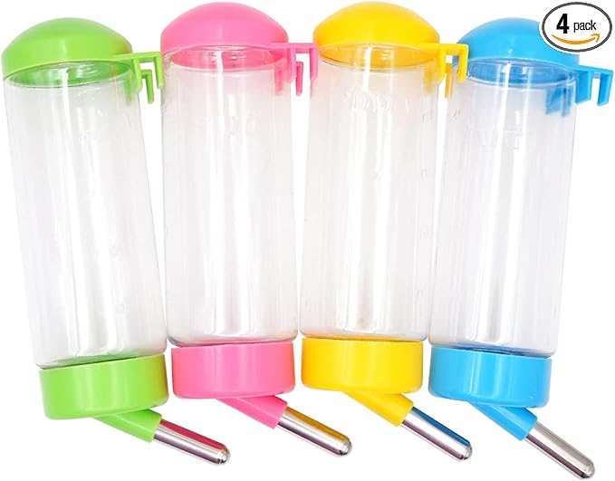 Small Animal Water Dispenser for Cage, 4PCS Rabbit Water Bottle No Drip, 500ml Guinea Pig Water Bowl No Drip for Rabbit, Chinchilla, Ferret, Guinea Pigs, Squirrel, Hedgehog, Ship by Random Color