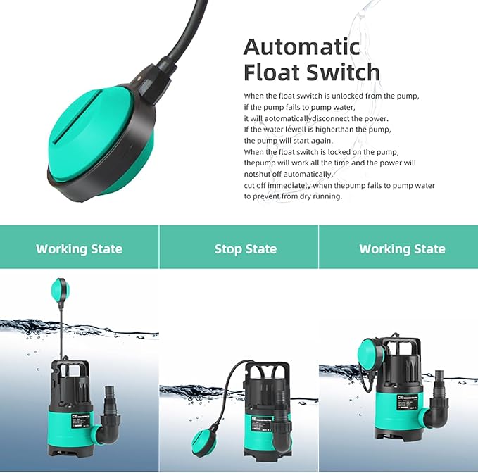 Sump Pump 2000GPH, Prostormer 1/2 HP Submersible Water Pump with Automatic Float Switch, Portable Utility Pump for Pool, Garden, Pond, Basement, Flood Drainage