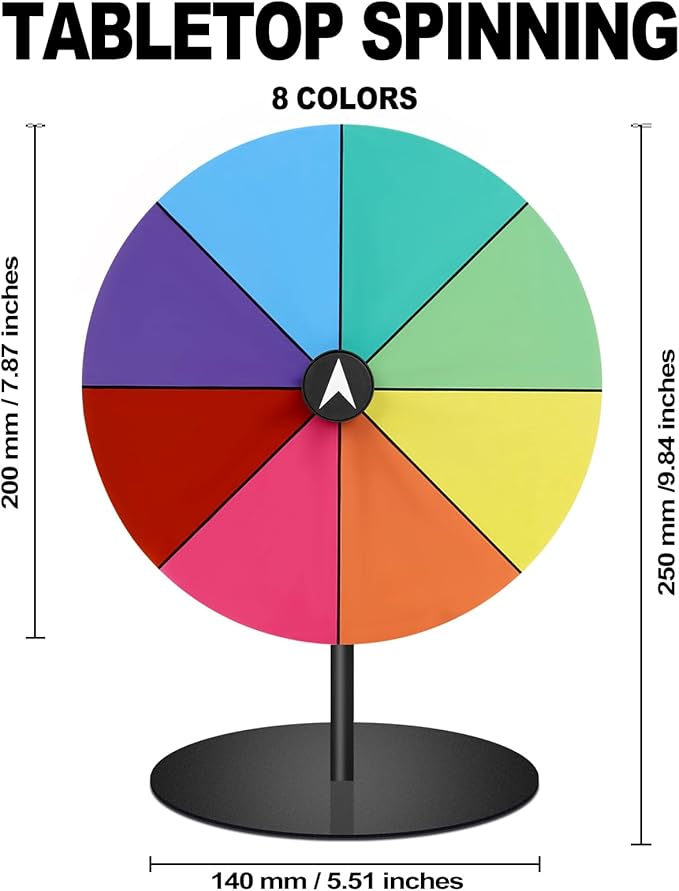 Airpark Prize Wheel Dry Erase 8 Inch Spinning Wheel for Prizes All Metal Tabletop Roulette Wheel of Fortune for Party Birthday Wedding Housewarming Christmas New Year Graduation and Carnival Games