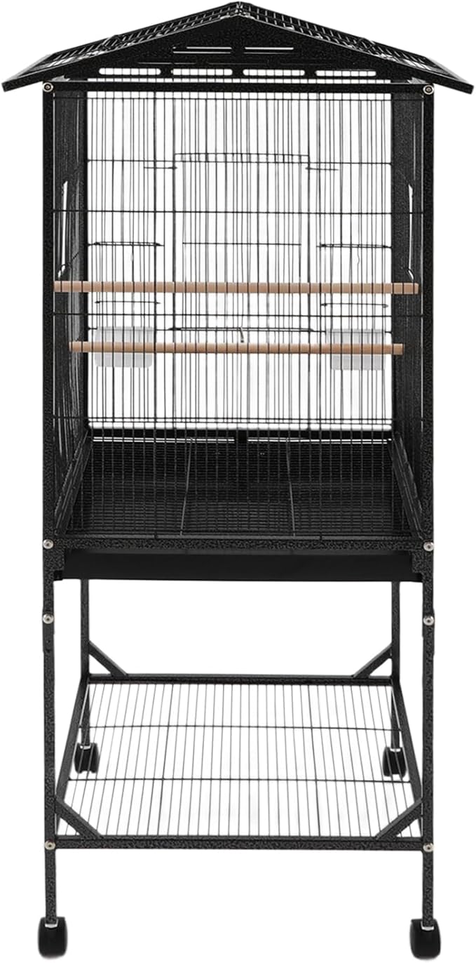 Bird Cage with Stand 54 Inch Birdcages with Pull-Out Tray, Rolling Bird Cage Stand with Wheels for Parakeets, Parrot, Cockatiel, Pigeon, Finch Cage for Birds(Black)