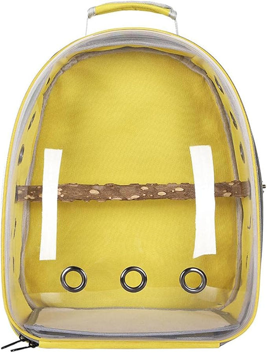 Bird Carrier Backpack with Perch, Ventilate Transparent Space Capsule Parrot Travel Cage for Small Birds Parrots Green Cheek Conures Budgie Lovebirds Finches(Yellow)