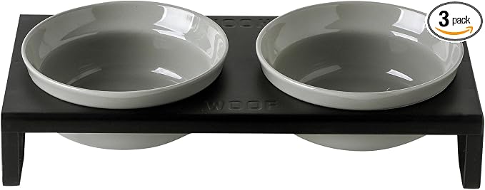 Ceramic Grey Dog Bowls Set - 5 inch Dog Food & Water Bowls, Elevated Feeding Bowls with Metal Stand for Small Size Dog,Puppy Bowl Set for Wet and Dry Food