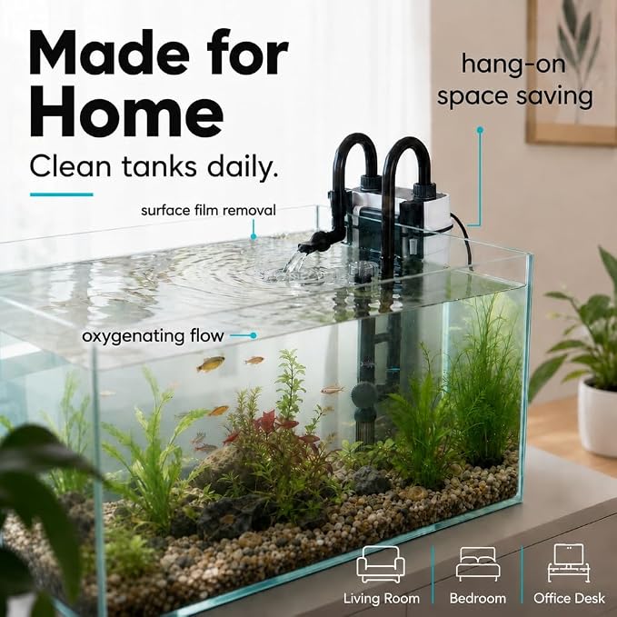 Aquarium Filter, Hang On Back Aquarium Filter for 10-40 Gallon Fish Tank, 3-Stage Canister Filter with Surface Skimmer Spray Bar, Quiet External Filter for Freshwater Aquariums & Turtle Tanks