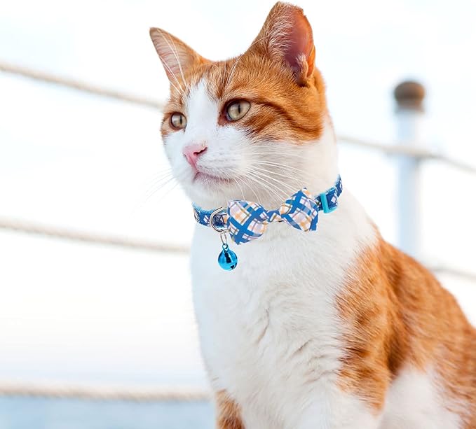 Breakaway Cat Collar with Removable Bow Tie and Bell, 3 Pack Safety Buckle Kitten Collars, Adjustable Pet Collar with Cute Multi-Style Patterns, Ideal for Boy Cats Puppy