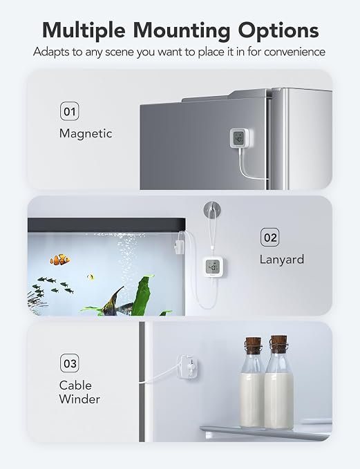 GoveeLife Bluetooth Refrigerator Thermometer with LCD Disaplay, 2-Pack | Freezer alarm fridge monitor with app alerts & anti-false, 197ft range, 2-yr data export. For freezer/fish tank/hot tub