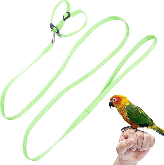 Bird Harness and Leash, 120cm Pet Parrots Adjustable Nylon Anti‑Bite Training Rope for Outdoor Flying Parrot Harness Leash Training Supplies for Parrots Alexandrine, Scarlet, Keck, Mini Macaw(Green)