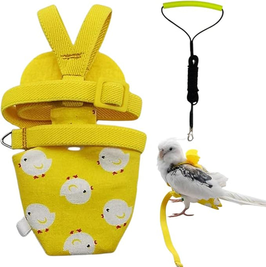 Adjustable Bird Diaper Harness Flight Suit Clothes with 80 Inch Flying Leash Rope for Parrots Conure Cockatiel (Yellow,2M)