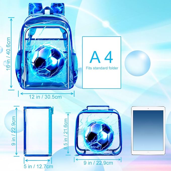 KLFVB 3PCS Clear Backpack for Girls and Boys, Kids See Through Backpacks Stadium Approved, Transparent Bookbag for Elementary