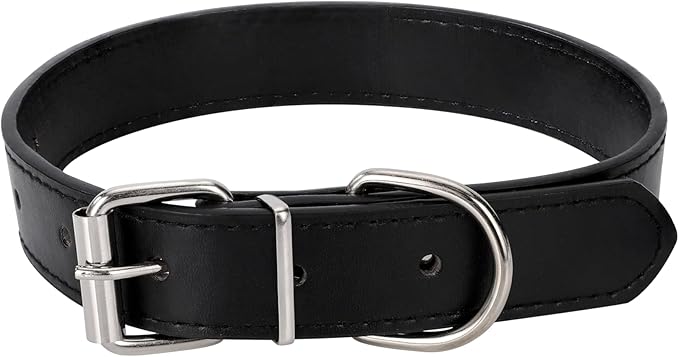 Black Soft Leather Dog Collar for Small,Medium, Large Dog, Comfortable and Adjustable (Wide: 0.95'' for Dog's Neck: 13''~18'', Black, L)