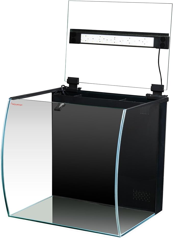 Aquatop 13.5 Gallon Bow Front Glass Aquarium Kit with Filter and LED Lighting - All in One Desktop Fish Tank, Ideal for Freshwater and Saltwater, BFK-13