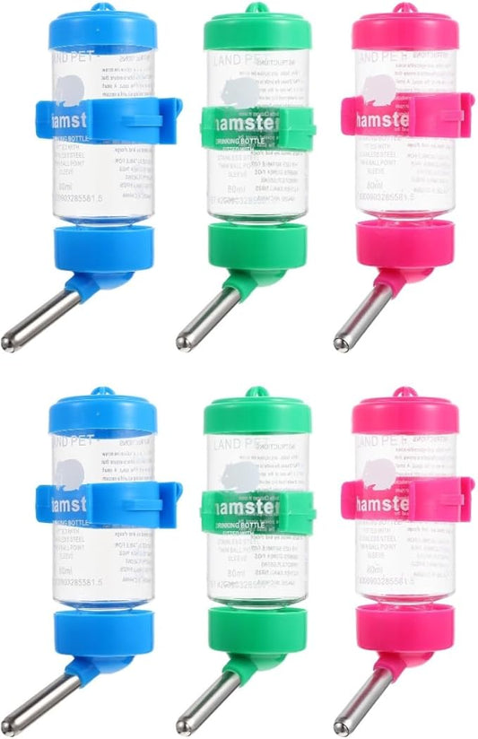 BESPORTBLE 6 Pcs Assorted Color Hamster Water Bottles, Automatic No-Drip Pet Water Dispenser for Small Animals, Wear-Resistant Hanging Waterer for Guinea Pigs, Chinchillas, Rabbits, and More