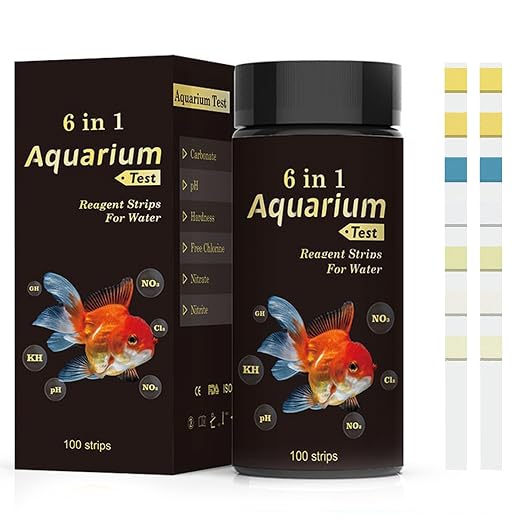 MADSUR 6 in 1 Aquarium Test Strips Fast & Accurate Water Quality Testing Strips for Freshwater Saltwater,Pond Fish Tank Test Strips for PH,Carbonate,Hardness,Residual Chlorine,Nitrate,Nitrite 50pcs