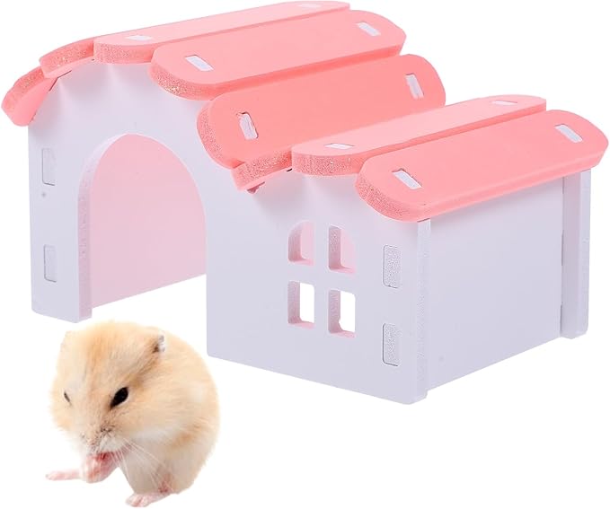 POPETPOP Hamster Nest Wooden Hideout Small Animal House 5.51 Inch Cozy Habitat for Hamsters Gerbils Chinchillas and Rabbits