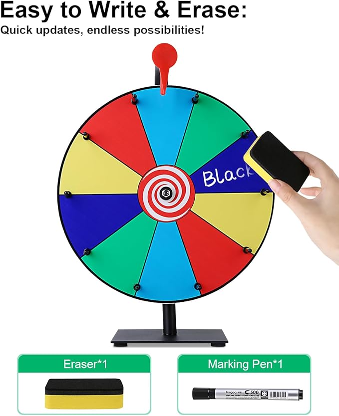 12 Inch Spinning Wheel for Prizes, Spinning Wheel for Prizes, 10 Slots Spinner with Stand, Spin The Game for Parties, and Classroom Activities