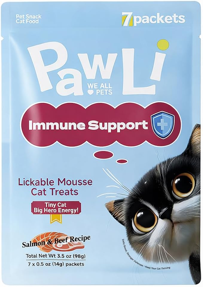 PAWLI Immune Support Lickable Cat Treats, Squeeze Cat Treats for Daily Immune Health & Vitality, Cat Treats with Vitamins & Nutrients, Grain-Free, 7 Count (3.5 oz Total)