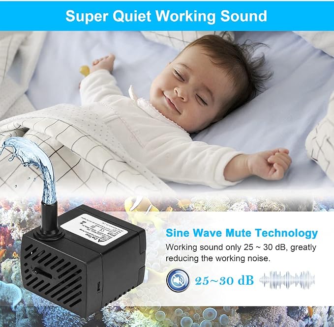 DaToo 95GPH 5W Small Submersible Water Pump Mini Fountain Pump Ultra Quiet For Aquarium Fish Tank Pond Statuary Hydroponics