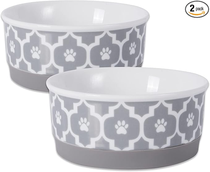 Bone Dry Lattice Collection Pet Bowl & Canister, Small Set, 4.25x2", Gray, 2 Count
