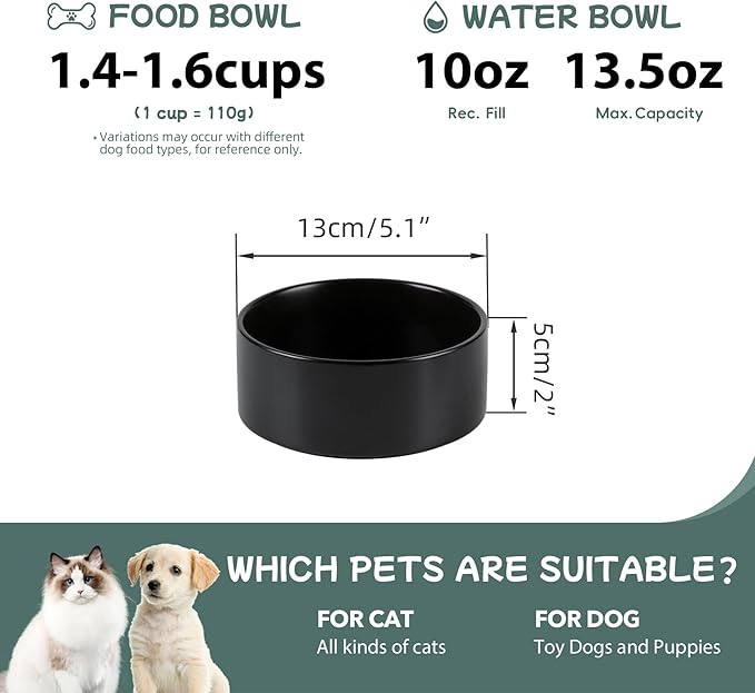 Havniva 5.1” Dog Bowl Ceramic Dog Food and Water Bowl Set of 2, Durable Dog Water Bowl with Non-Slip Rubber Base Large Capacity Feeding Dishes for Small Dogs