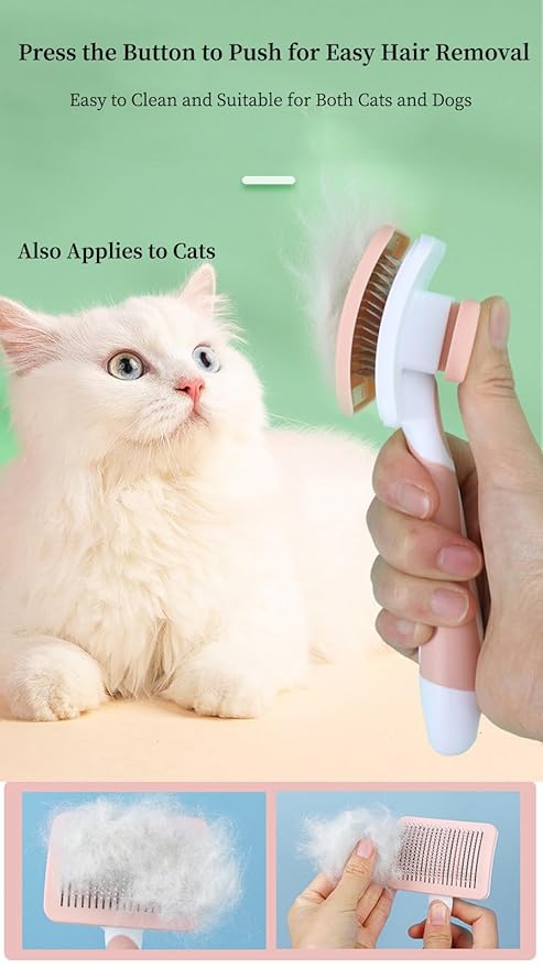 Self Cleaning Slicker Dog Brush for Small Long-Haired Breeds, One-Click Hair Removal, Puppy Essentials, Fit Yorkie, Shih Tzu, Maltese, Maltipoo, Pomeranian, Pet Grooming Tool (Black and Red)