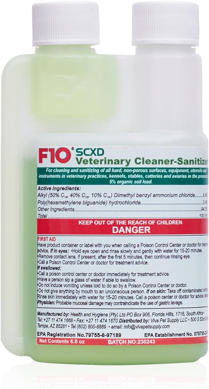 F10 SCXD Concentrated All Purpose Disinfectant Cleaner With Soap For Kennels, Litter Box, Cage, Terrariums, Habitats, Vet Practices - 200 ml (6.8oz)