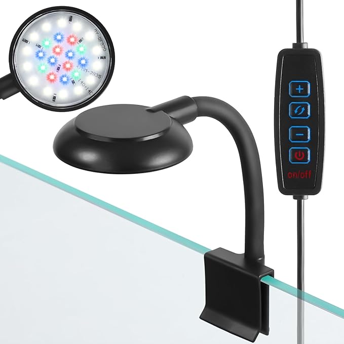 AQUANEAT Clip on Aquarium Light for up to 3 Gal Fish Tank, Dimmable Small Fish Tank Light USB for Betta Tank (Small)