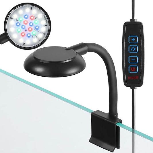 AQUANEAT Clip on Aquarium Light for up to 3 Gal Fish Tank, Dimmable Small Fish Tank Light USB for Betta Tank (Small)