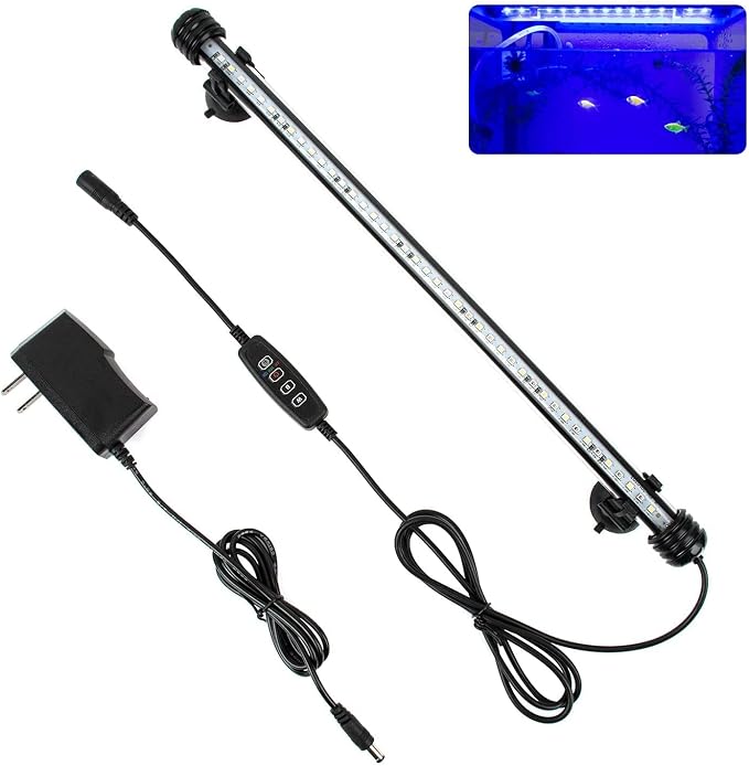 15" White & Blue Submersible LED Aquarium Fish Tank Light with Timer/Dimmable Underwater Fish Tank Aquarium LED Lights Fixture for Saltwater Freshwater Fish, Plant Grow, Coral Reef Decorations