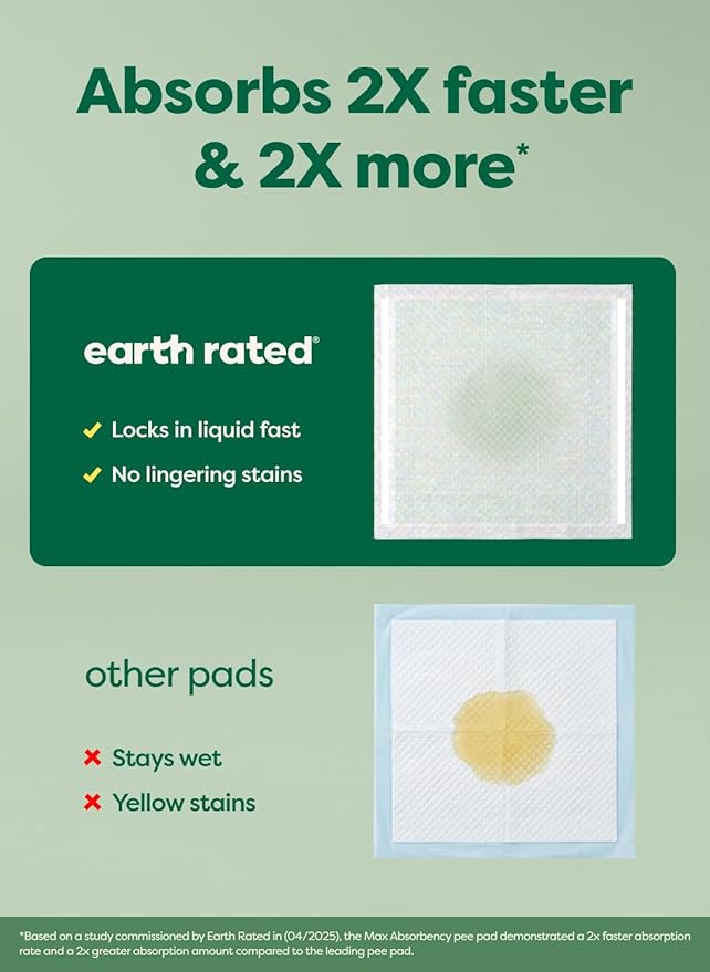 Earth Rated Puppy Pads, Max Absorbency Pee Pads for Dogs, Absorbs 2X Faster & 2X More, Leak Prevention, Potty Training, Fragrance-Free, Unscented, 3XL, 36” x 36”, 24 Count