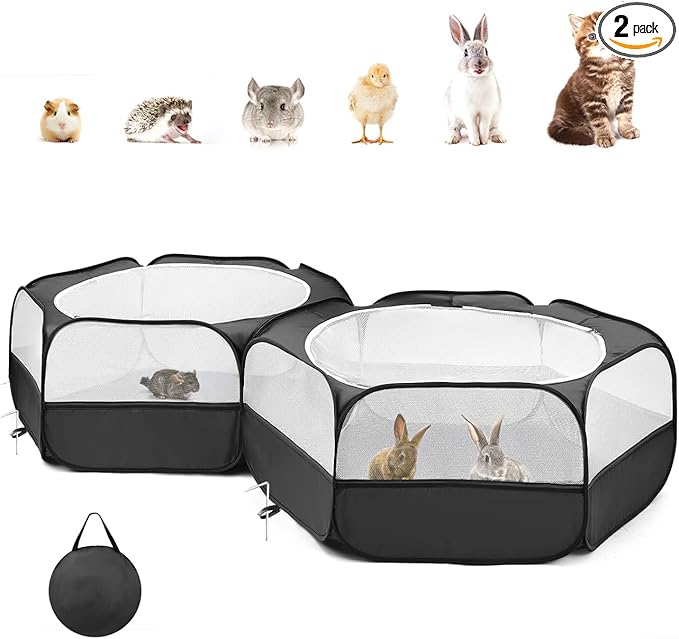 Pawaboo Small Animals Playpen, Portable Chicken Coop Run Large Chick Brooder with Zipper Splicing, Pop Up Pet Enclosure Cat Tent for Guinea Pig Bunny Puppy Indoor Outdoor, Black