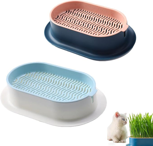 2Pcs Cat Grass Planter, Plastic Wheatgrass Planting Trays Hydroponic Cat Grass Growing Kits for Indoor Cats Soilless Nursery Box Pet Grass Pot (2 Color)