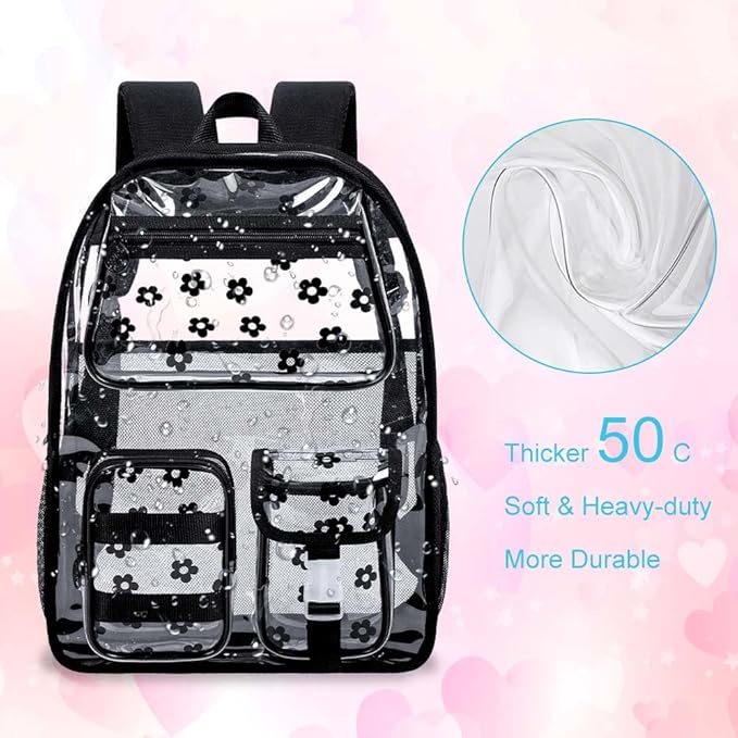 CCJPX 3Pcs Clear Backpack for Girls, School Transparent Bookbag, Heavy Duty See Through Backpacks for Teens Elementary