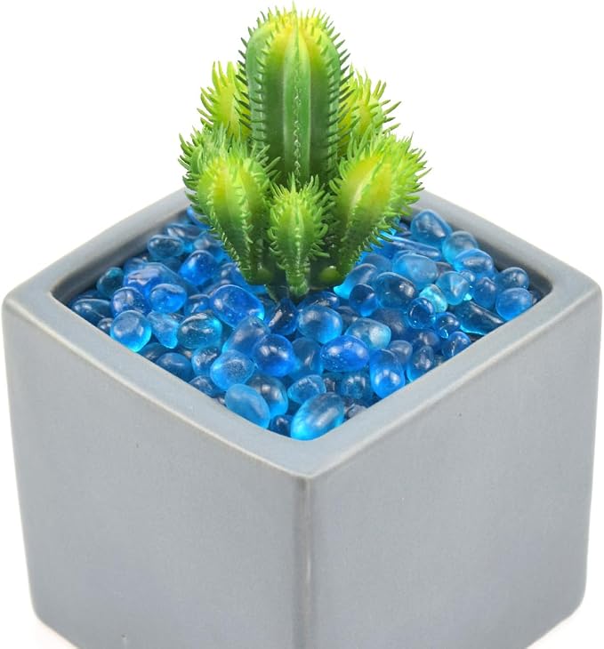 Glass Stones, 1Lb/460g Irregular Sea Glass Pebbles Non-Toxic Artificial Crystal Gemstones for Aquarium Turtle Tank Vase Filler Terrarium Flowerpot Decoration, Lake Blue