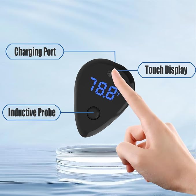 Carefree Fish Aquarium USB Thermometer Rechargeable Cordless Human Sensor Switch Fish Tank Thermometer Overtemperature Sound Alarm ±1℉（Power Adapter and Charging Cable not Included）
