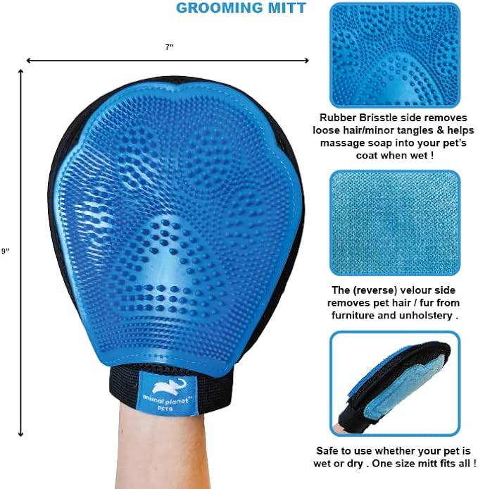 Animal Planet Pet Daily Grooming Kit (3 Pack) Reversible Grooming Glove, Double Sided Comb, Double Sided Brush. for Dogs & Cats, Good for All Breeds & All Types of Coats