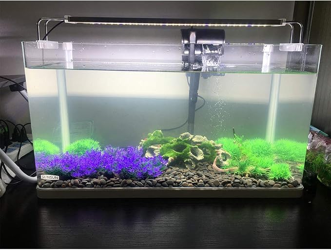 Aquarium Plant Fish Tank Decoration 20 Pieces Small/1" Tall Plastic Artificial Plant Goldfish Hide Mini Grass Set (Purple)