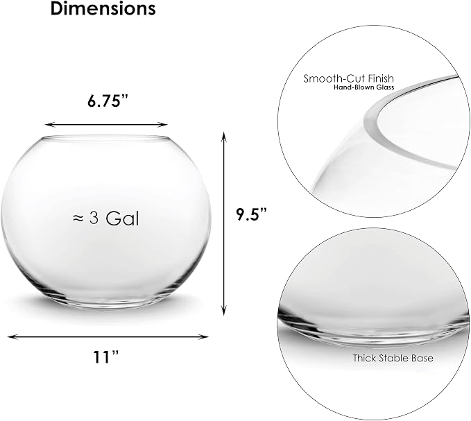 CYS EXCEL Large Glass Bubble Bowl (H-9.5" W-11, Approx. 2.8 Gal.) Fish Bowl Round Terrarium Vase Globe Flower Centerpiece for Weddings Events Arrangements