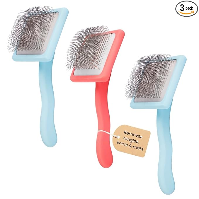 Pet Slicker Brush With Soft Massage Grooming Stainless Steel Pins - For Dematting, Shedding Fur, and Undercoat - Ideal Gift for Professional Pet Groomers - Long Slicker Brush