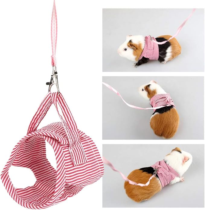 Squirrel Vest Harness, Soft Cotton Clothes for Guinea Pig and Small Pets, Adjustable Outdoor Vest and Leash Set for Small Animal Walking (L)