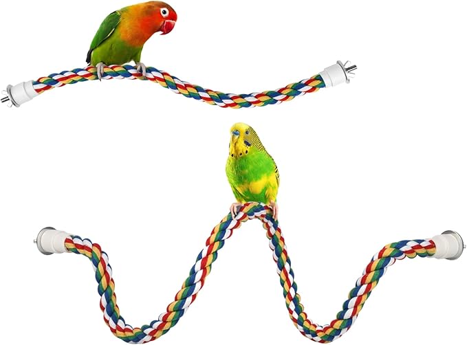 DS. DISTINCTIVE STYLE Bird Rope Perches Set of 2 Pieces (33 in+16 in), Colorful Cotton Rope for Birds, Bungee Style Perch Ideal for Parrots, Cockatiels, Lovebirds, and Budgies