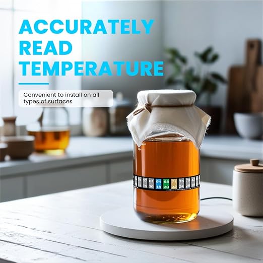 Horizontal Stick On Thermometer Strip, Digital Temperature Display for Fermenting, Brewing, Wine, Beer, Kombucha or Aquariums. 50-90F (10-32C) Adhesive Sticker 10 Pack (10)