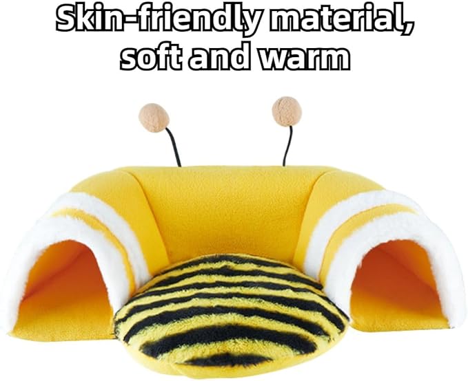 Warm Rabbit Hideout Tunnel Bed, Cute Bee Shape, Soft Removable Guinea Pig Tunnels and Tubes for Cage, Sturdy Small Animal Tunnel for Rat, Hamster Hedgehog, Chinchilla