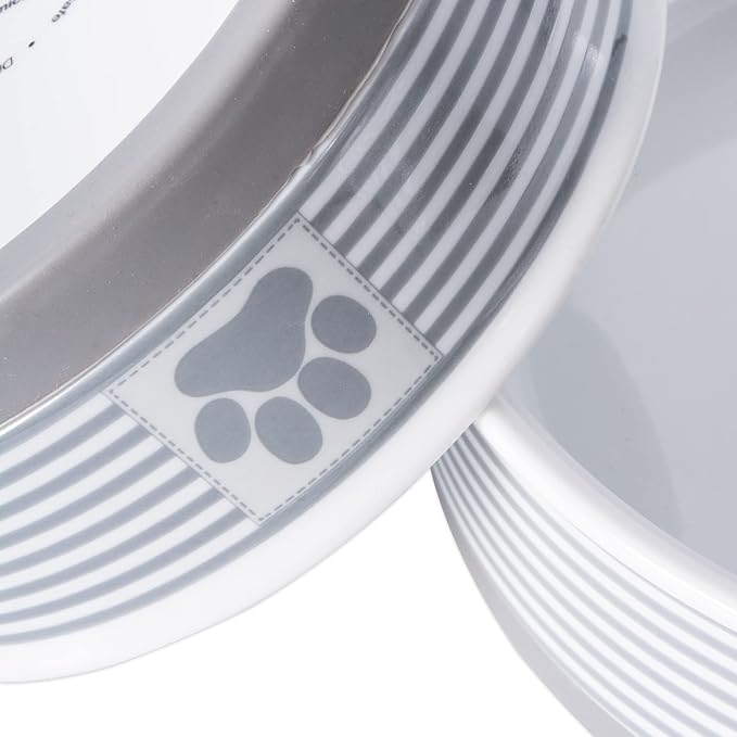 Bone Dry Paw & Patch Ceramic Pet Collection, Large Set, 7.5x2.4", Gray, 2 Piece