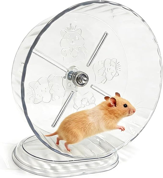 Silent Hamster Running Wheel for Small Animal Exercise Wheels Anti-Skid Adjustable Stand, Hamsters for Gerbils, Cage Mount, Rats, Mouse, Mice, Transparent (9.45inch)
