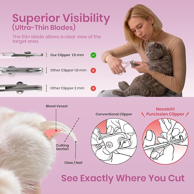Necoichi Purrcision Feline Nail Clippers | Lever Principle Cat Nail Clipper | Butter-Smooth Cuts | Made in Japan, Seki Swordsmith Craftsman | Stainless Steel Cat Claw Trimmer for Indoor Cats (Lilac)