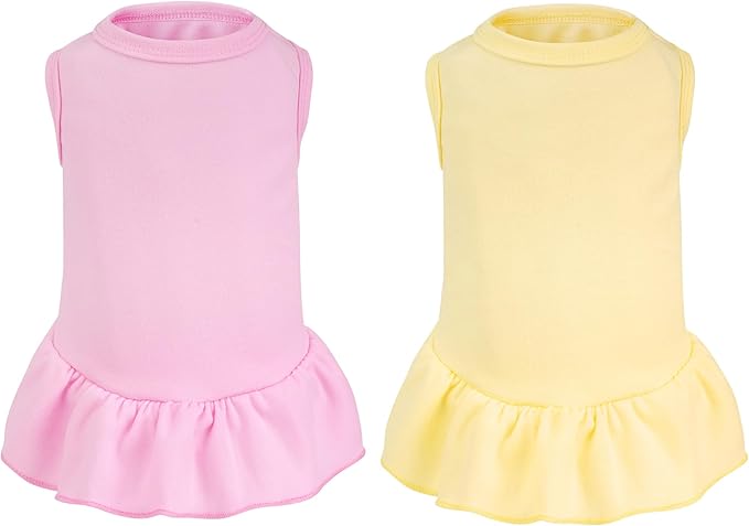 2 Pcs Dog Dresses Cat Skirt Solid Color Dog Clothes Summer Sleeveless Puppy Girl Clothes for Small Pet Dogs Cats (Yellow,Pink, Small)