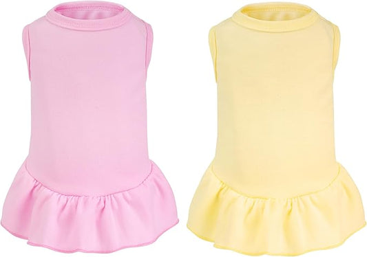 2 Pcs Dog Dresses Cat Skirt Solid Color Dog Clothes Summer Sleeveless Puppy Girl Clothes for Small Pet Dogs Cats (Yellow,Pink, Medium)