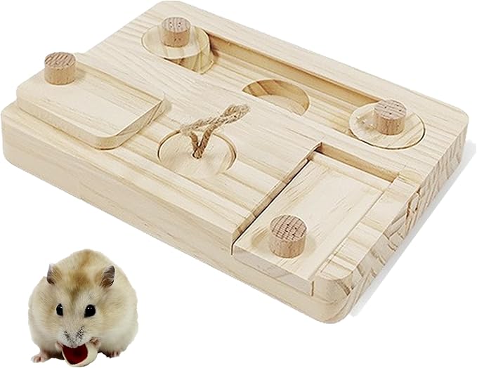 alfyng Guinea Pig Foraging Puzzle Toys, Wooden 6 in 1 Interactive Hamsters Feeder Toy, Rabbit Sniff n' Snack Treat Dispenser Funny Toys for Small Animal, Rabbits, Bunny, Chinchillas, Rats and Gerbils
