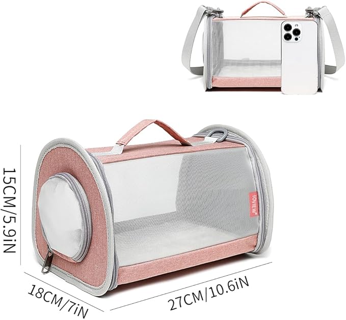 Guinea Pig Carrier Travel Small Animal Bag Lizard Bird Rabbit Cage Squirrel Breathable Bag Portable Hamster Pet Hangbag (Small, Pink)