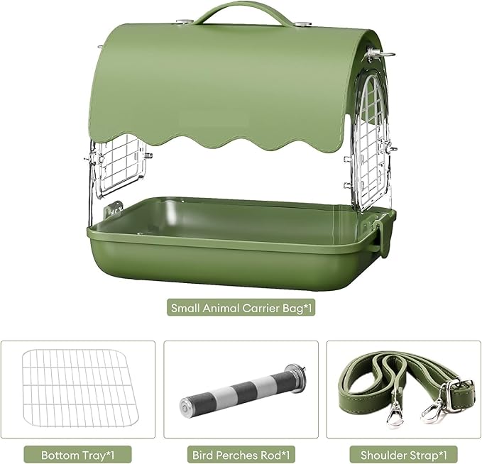 Parrot Cage Aviary, Bird Carrier Backpack with Perch, Transparent Travel Bird Cage Bag with Shade Cover Visible Window for Parrots Budgie Bird Parrot Aviary(Green)